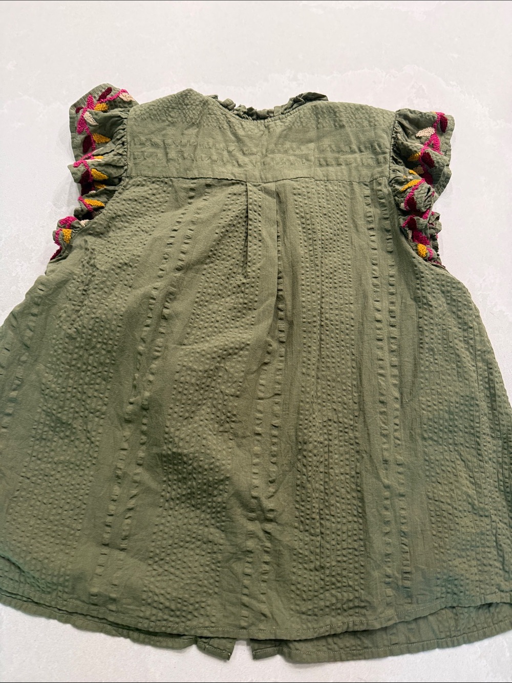 THML olive  Green Embroidered Cap-Sleeve Button-Front Women’s Top - Picture 6 of 7